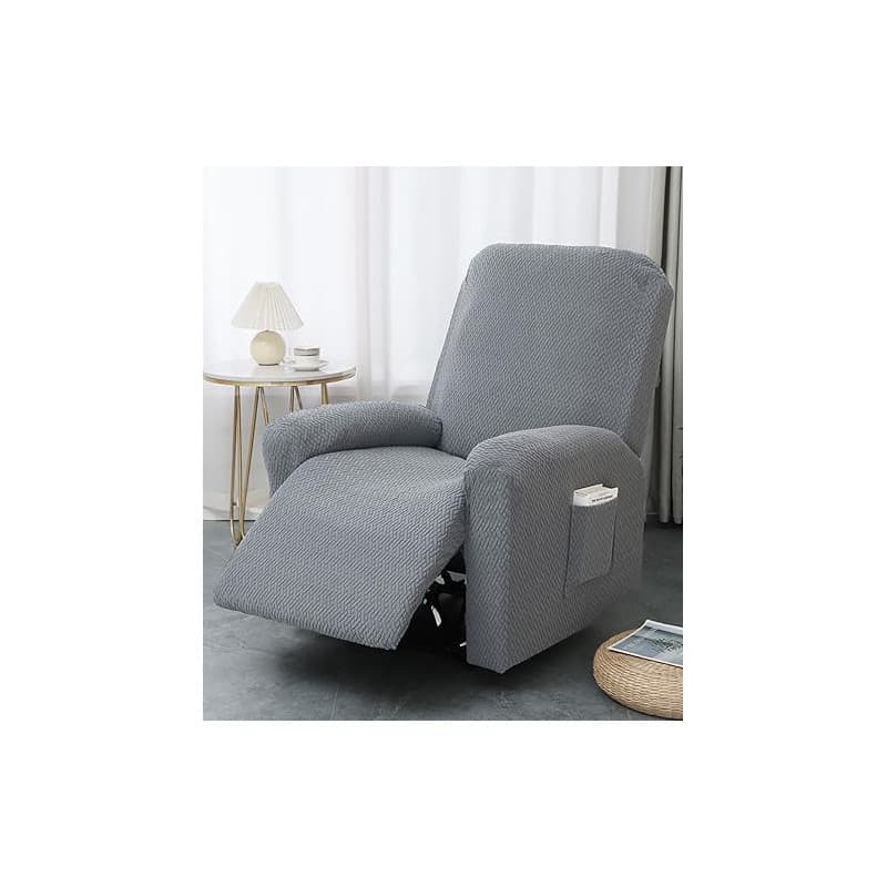Hearda Housse de Fauteuil Relax Inclinable Electrique, Jacquard Gris Foncé Housse pour Canapé Relax, Élastique Housse de Fauteui