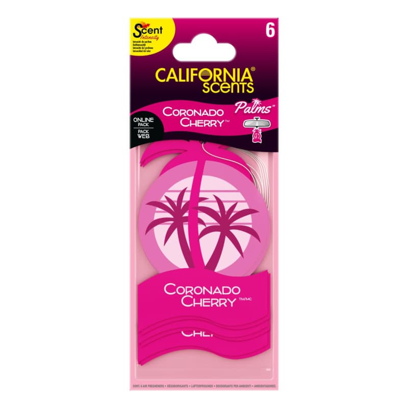 California Scents, Boite de Parfum, Lot de 6 Désodorisants Voiture Parfum Cerise Coronado, Accessoire Pour Éliminer les Odeurs,