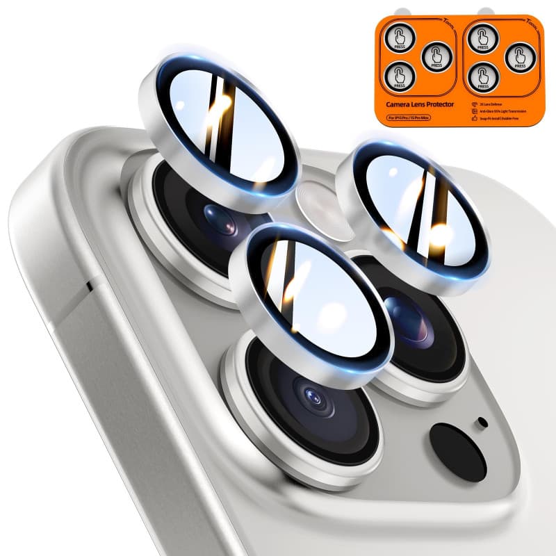 TOCOL Protection Caméra pour iPhone 15 Pro Max, iPhone 15 Pro, Résistant aux Rayures, Antichoc, Anti-Buée, Installation Facile,