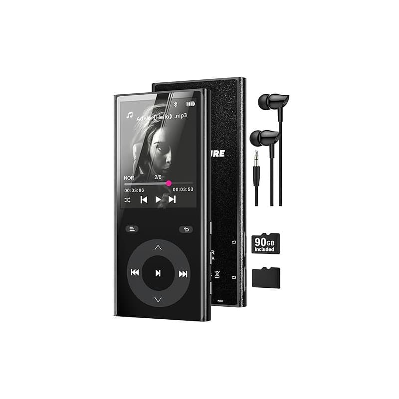 90Go Lecteur MP3 Bluetooth 5.3, MP3 Player avec 2 Emplacements pour Cartes TF, Écran Couleur 2,4", Bouton Tactile, Baladeur MP3