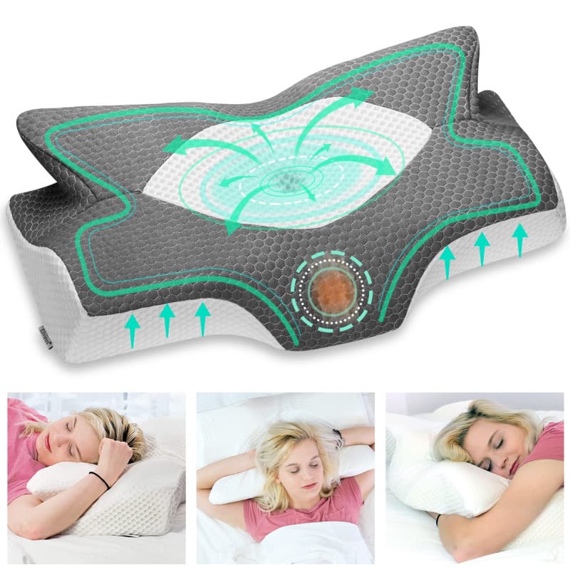 Elviros Oreillers à Mémoire de Forme, Oreillers Ergonomiques pour la Nuque, Oreiller Ergonomique Forme Orthopédique Anti Douleur