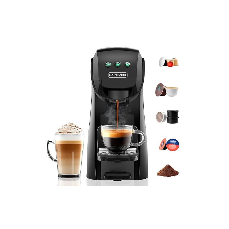 Warriors1 Cafetières Capsule 5en1 pour Dolce Gusto, Nespresso, Lavazza A Modo Mio, FAP Espresso Point et Café Moulu, 20bar, 0,8L