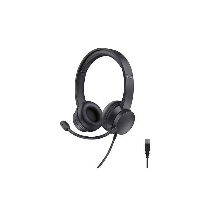 Trust Casque USB avec Micro Léger on Ear, Arceau Réglable, Microphone Flexible, Câble 1,8 m, Casque Audio PC Filaire pour Ordina