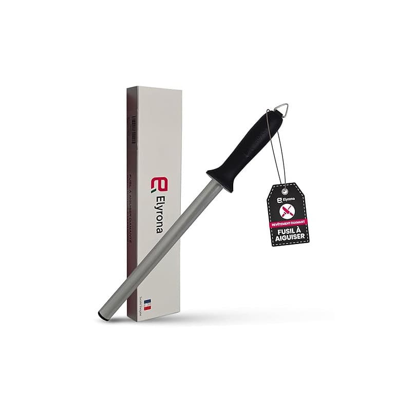 Elyrona - Fusil a aiguiser diamant professionnel 25 cm - aiguiseur couteaux pro - affuteur de couteaux plus efficace que pierre
