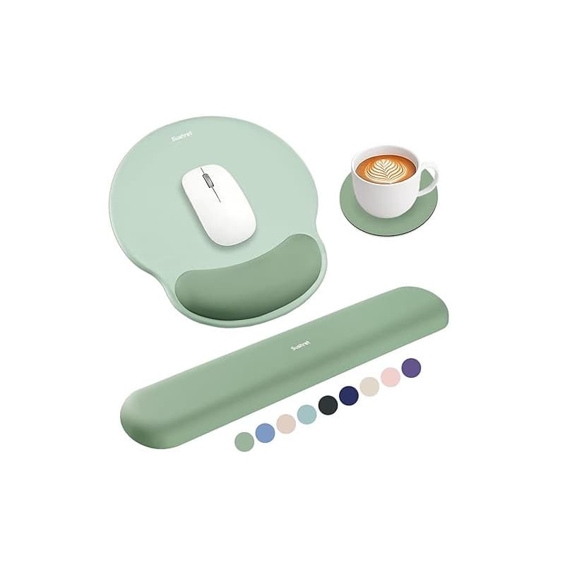 Sushret Tapis de Souris et Repose-Poignet Clavier, Ensemble 3-en-1 Ergonomique Gel Mémoire, Tapis Gaming avec Coussin Soutien Br