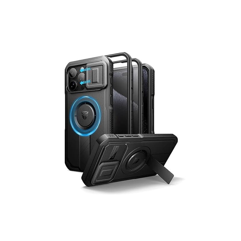 Dexnor Coque Compatible avec iPhone 15 Pro Max Magnétique avec Couverture de Caméra Coulissante & Support Réglable & Film de Pro