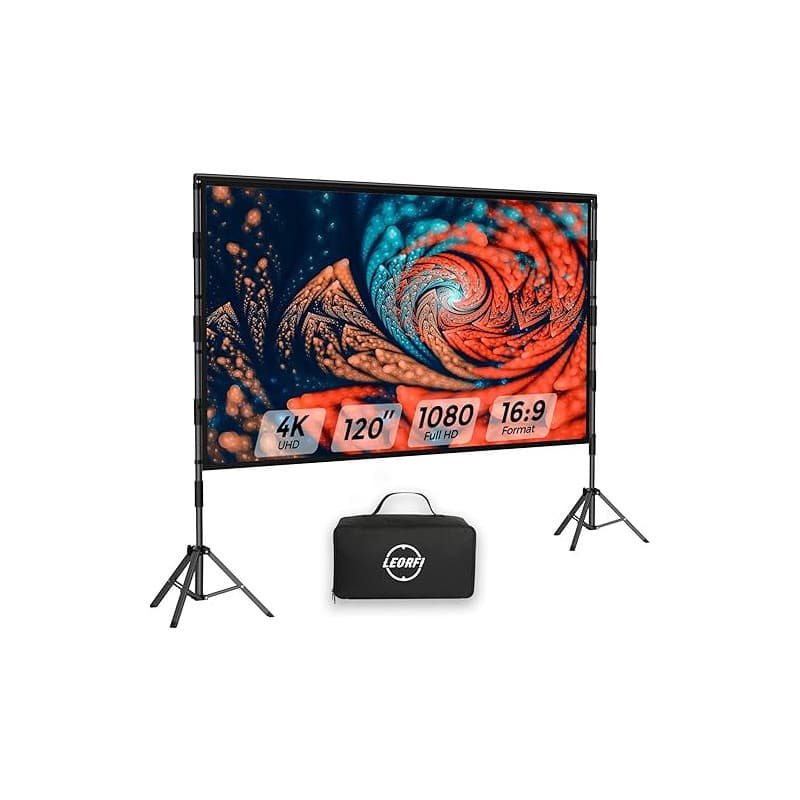 Écran de Projection Portable 120 Pouces avec Trépied - LEORFI Toile de Projection HD 4K 16:9 pour Intérieur/Extérieur, Projectio