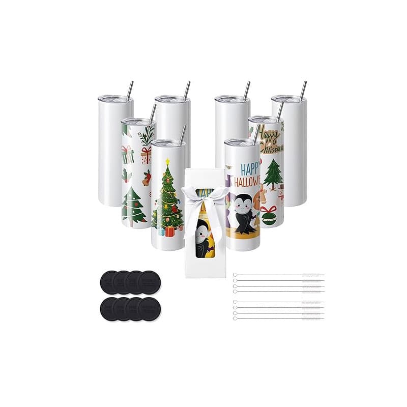 VEVOR Gobelets Thermos à Sublimation de 89 cL, 8PCs, Fins et Droits, Bouteille Sublimable en Acier Inoxydable, Vierges, à Double