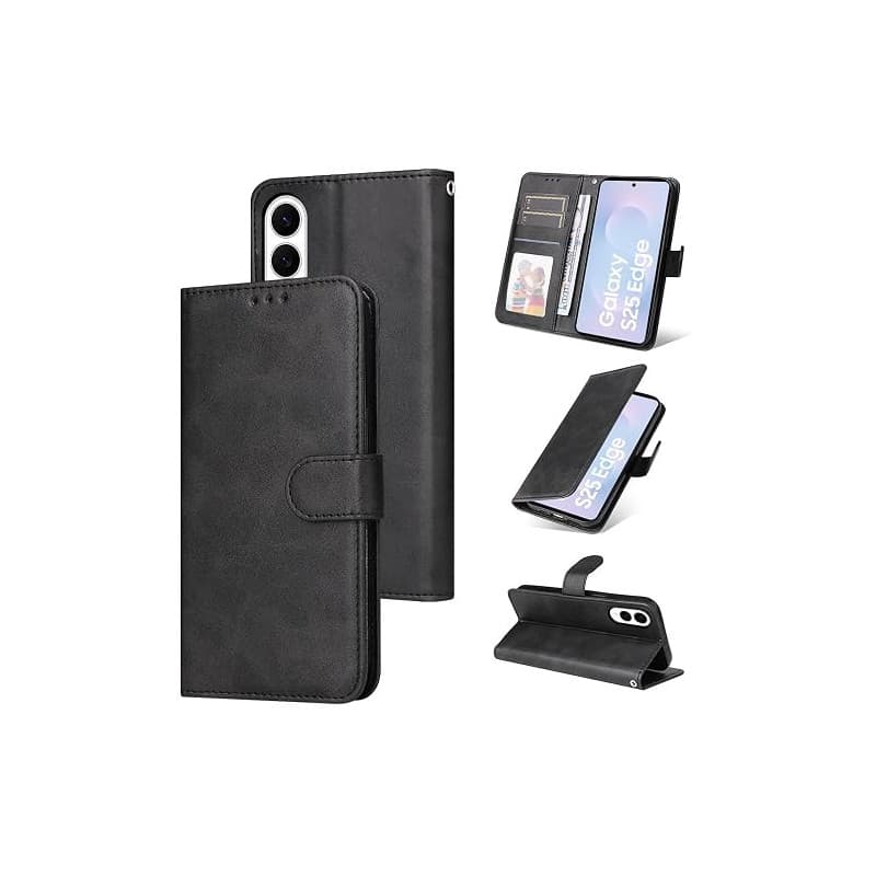 E-Lush Coque pour Samsung Galaxy S25 Edge 5G Cuir PU, Portefeuille Etui pour Samsung S25 Edge Coque Magnétique Flip Case avec Fo