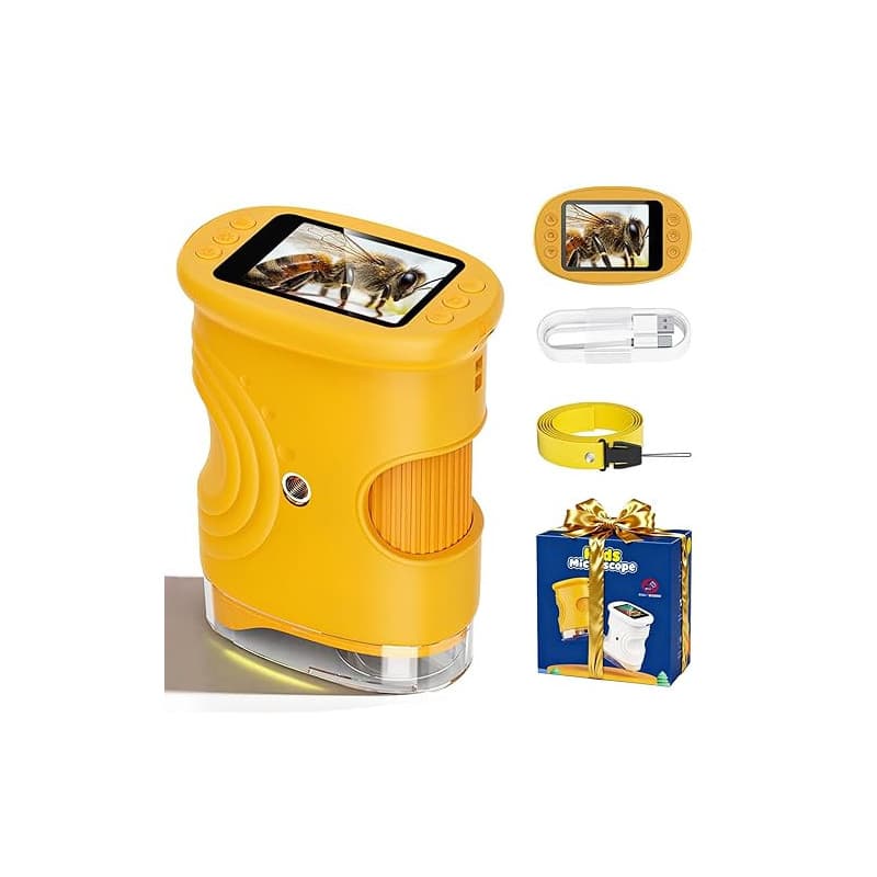 Microscope Numérique pour Enfants, 1000X Portable Rechargeable Microscope Numérique, IPS 2'', 8 Lumières LED, Scientifique et Jo