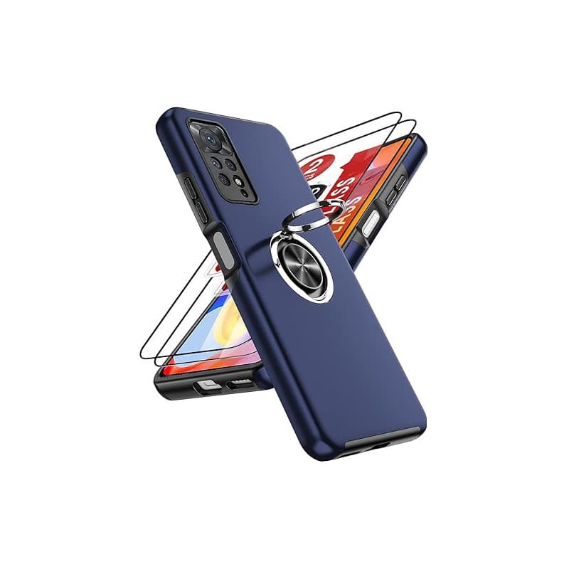 LeYi Coque pour Xiaomi Redmi Note 11 Pro 4G/Note 11 Pro 5G/ Note 12 Pro 4G avec 2 Verre Trempé Vitre Protection et Anneau Teleph