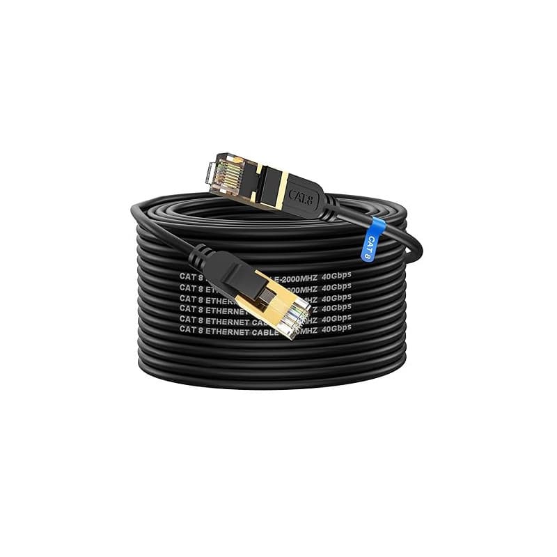 Câble ethernet Cat 8 25 m, haut débit, robuste 26 AWG Cat8, 40 Gbit/s, 2 000 MHz avec connecteur RJ45 plaqué or, câble Internet