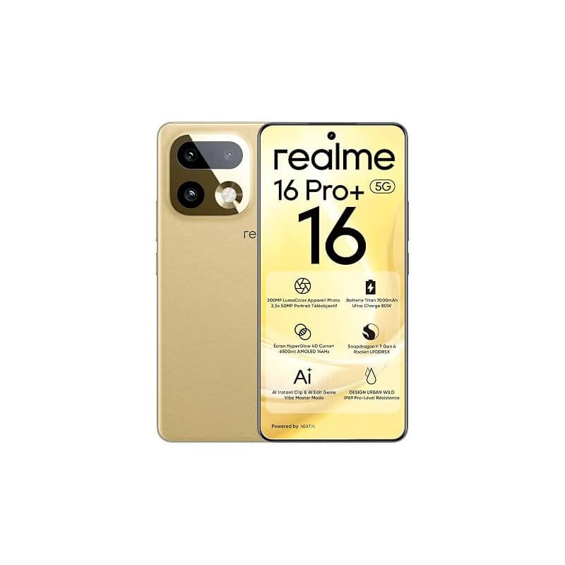 realme 16 Pro+ 5G Smartphone 12Go + 512Go, Caméra LumaColor 200MP + 50MP, Téléphones Portables Débloqués Snapdragon® 7 Gen 4, Ba