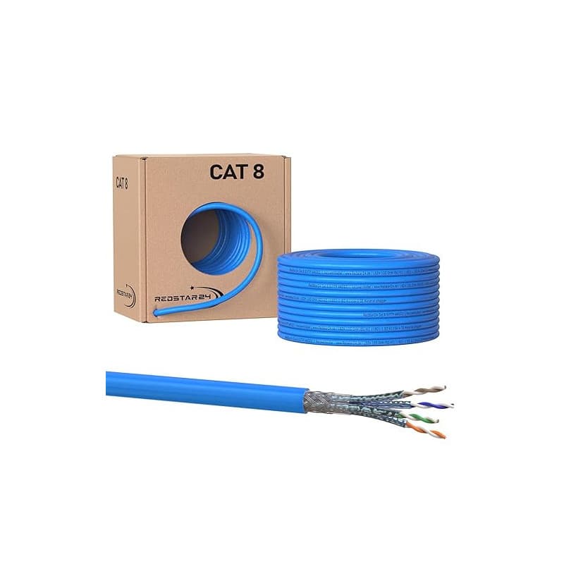 RedStar24 Câble Ethernet CAT 8 50m Bleu - Câble de Réseau CAT8.1 - Câble d'installation LAN sans halogène S/FTP, Transmission ju