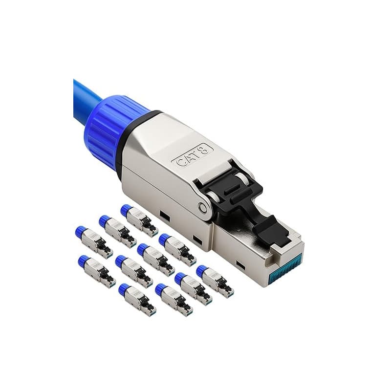 Lot de 12 fiches RJ45 CAT 8 – Fiche réseau sans outil pour Ethernet, câble de pose et câble réseau | Compatible Gigabit, STP bli