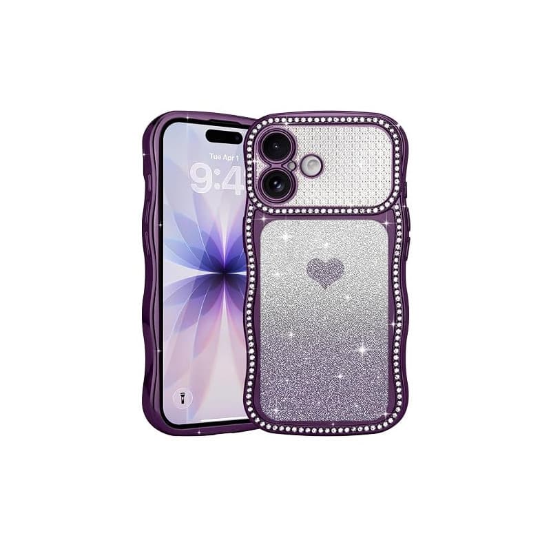 Teageo Coque pour iPhone 17, Féminine Paillettes Strass Diamants Coque Motif Cœur Brillant Antichoc Résistant aux Chocs Couvertu
