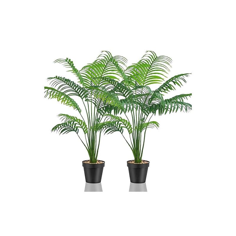 Lighterday Lot de 2 grandes plantes artificielles décoratives d'intérieur - Palmier artificiel en plastique pour bureau, maison,
