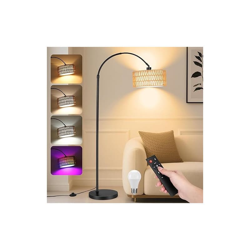 YICAIZI Lampadaire LED sur Pied Salon - 9W 900LM Lampe sur Pied Arc avec Télécommande & E27 Ampoule, Lampe Liseuse Réglables pou