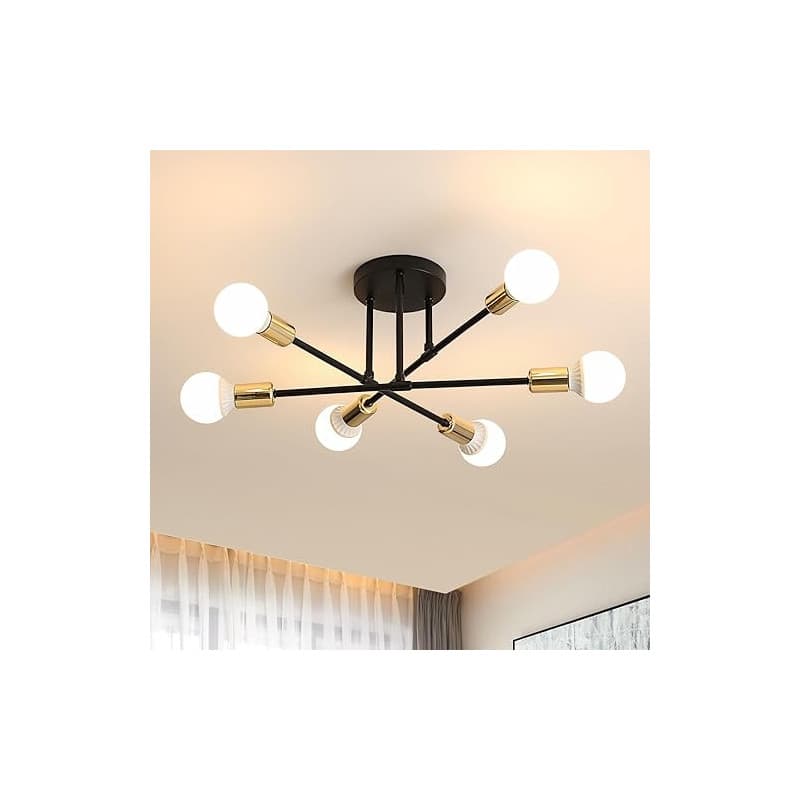 Osairous Lustre Plafonnier Moderne, Luminaire Salon Diamètre 52cm, Lustre Industriel Rétro 6 Têtes Lumineuses, Lampe De Plafond