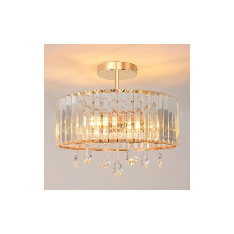 ANWIO Lustre Cristal Doré, E27 Lustre Salon Moderne, Plafonnier Led Ø365mm, Luminaire Plafonnier Salle à Manger, Cuisine, Chambr