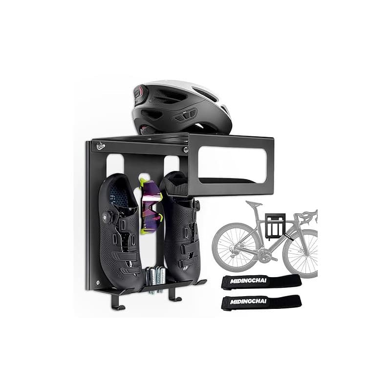 MIDINGCHAI Support Velo Mural, avec Espace Rangement pour Casque et Chaussures Velo Route, Porte Velo Mural avec 2 Sangles Porte