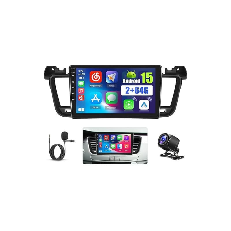 5G WiFi 2+64GB Android Autoradio Wireless Carplay pour Peugeot 508 2012-2016, Écran Tactile 9 Pouces Bluetooth Poste Radio Voitu