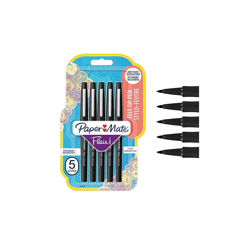 Paper Mate Flair Stylos feutres | Feutres de coloriage sans fuite à pointe moyenne (0,7 mm) | Encre noire | Idéal pour écrirescr