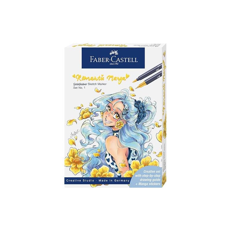 Faber-Castell 164701 - Set de marqueurs Goldfaber Sketch, 13 pièces, avec marqueurs à alcool, stylo Pitt Artist et mode d'emploi