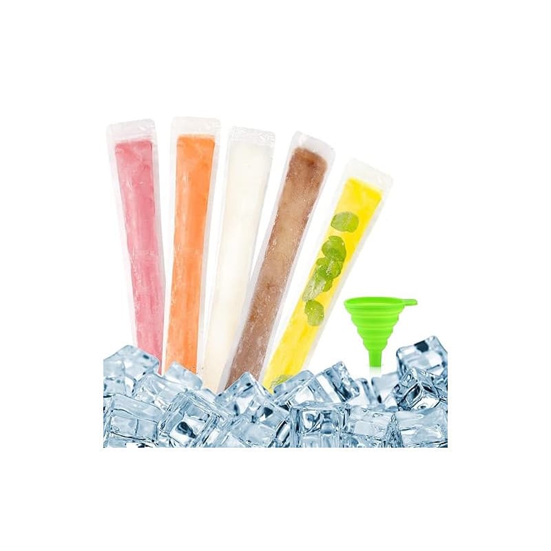 Tsathoggua Lot de 100 Moule à Glace, Moule Sacs Popsicle Sans Bpa, Sachet Glace à l'Eau avec Un Entonnoir Circulaire Inclus, Un