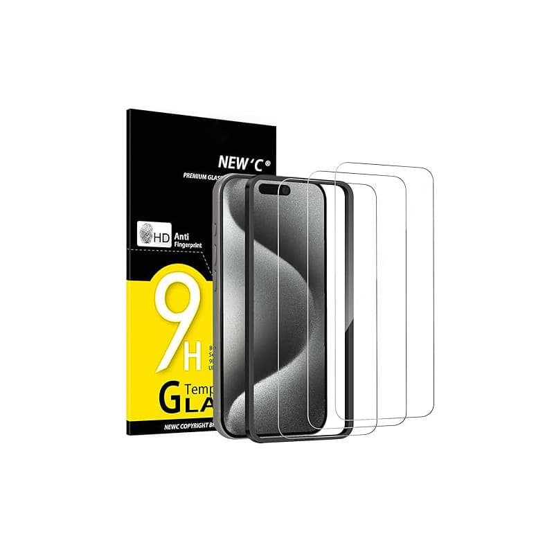 NEW'C Kit de 3, Verre Trempé pour iPhone 15 Pro (6,1 Pouces) Film en Protection écran efficace contre les Rayures - Ultra Résist