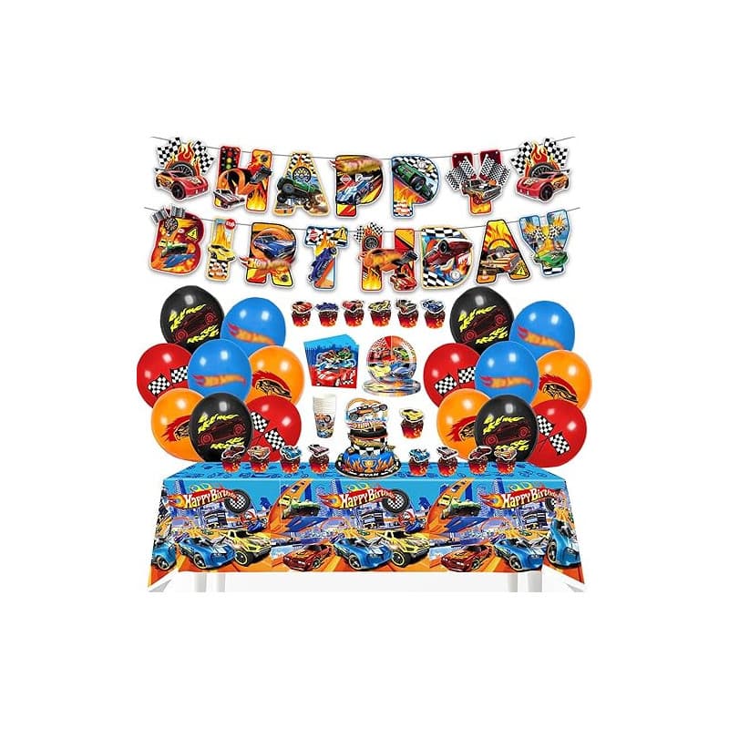 Chingcoo Decoration Anniversaire Hot Whels Garçon Ensemble de Fête d'Anniversaire Hot Whels, Ballon Deco Anniversaire, Ballons S