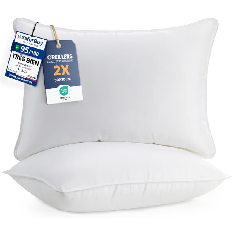 Utopia Bedding Pillow (Lot de 2), 50 x 70 cm, Oreiller de Sommeil, Coussin Respirant et Doux (Blanc)