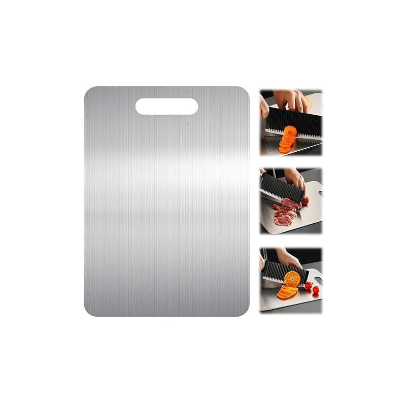 Planche à Découper Inox 29 X 20 cm, Alimentaire Planche à Découper Double Face, Suspendre Planche Titane Cuisine, Antibactérienn