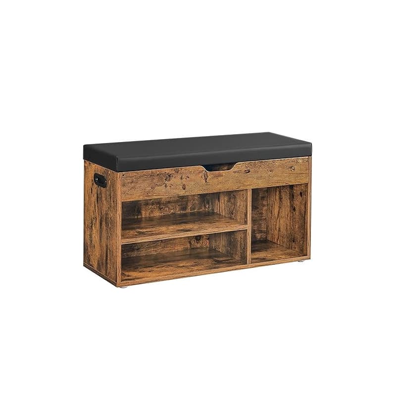 VASAGLE Banc à Chaussures Rembourré, Banc de Rangement, Rangement Caché, Étagères, Meuble d'Entrée, Capacité de Charge 136 kg, 3