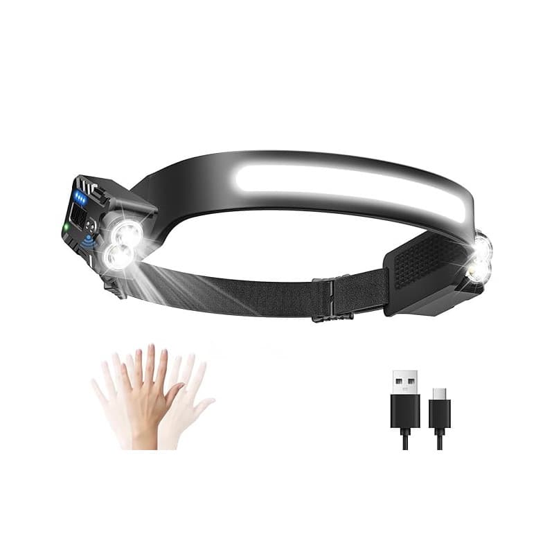 Diboniur Lampe Frontale LED Ultra Puissante avec 8 Modes d'Éclairage, IPX4 Étanche Lampe Frontale Rechargeable avec Détecteur de