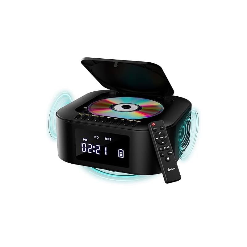 KLIM Boombox E1 - Poste Radio CD Portable - Extra Bass avec Subwoofer - Radio FM, CD, Bluetooth, USB, Bluetooth, MP3 - Mode Fila
