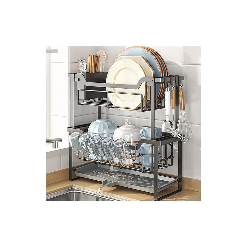 HABITELLO Egouttoir Vaisselle 2 Niveaux en Fer - Rangement Cuisine Compact, Espace Économisé pour Évier et Plan de Travail, sans