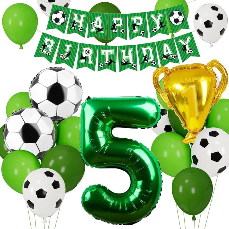 Ballon Anniversaire Football 5 Ans, Football Anniversaire Décoration 5 Ans Enfants, Décorations de Fête de Football, Ballon Vert