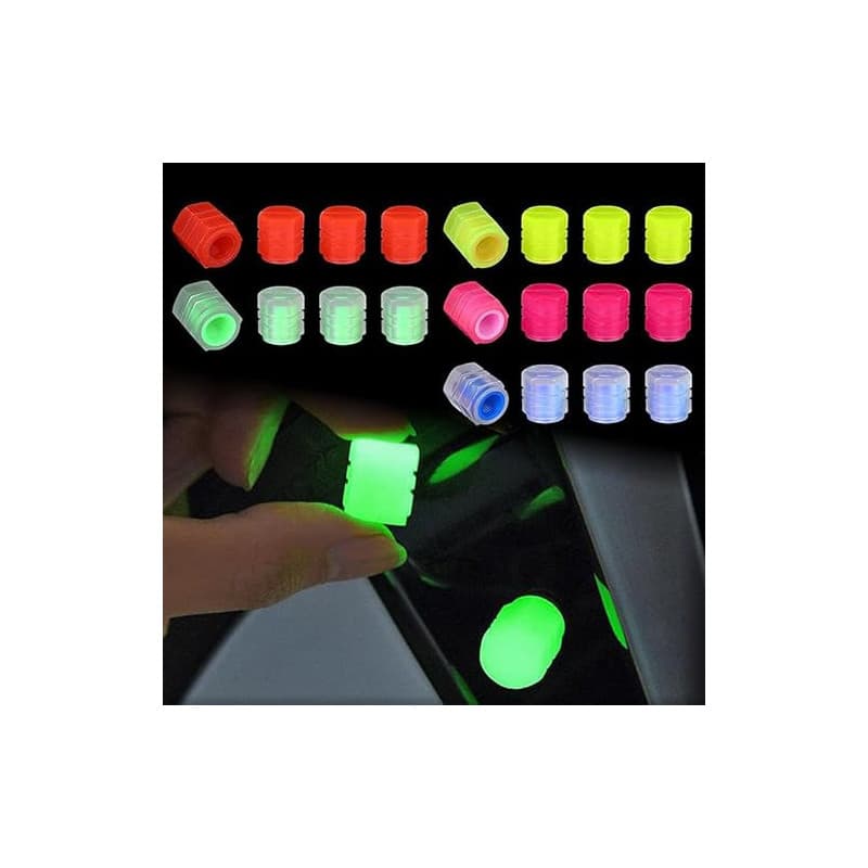 GNALIA Bouchons De Valve Auto,20 Pcs Bouchons De Valve Auto Luminescents,5-Couleurs L'Universel Fluorescent Bouchons De Valve De