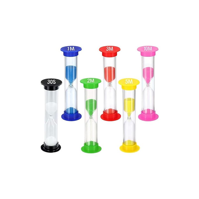 Lot de 6 sabliers Enfants colorés en Acrylique – 30s, 1, 2, 3, 5, 10 Min – pour Classe, Maison, Chambre Enfant – Apprentissage d