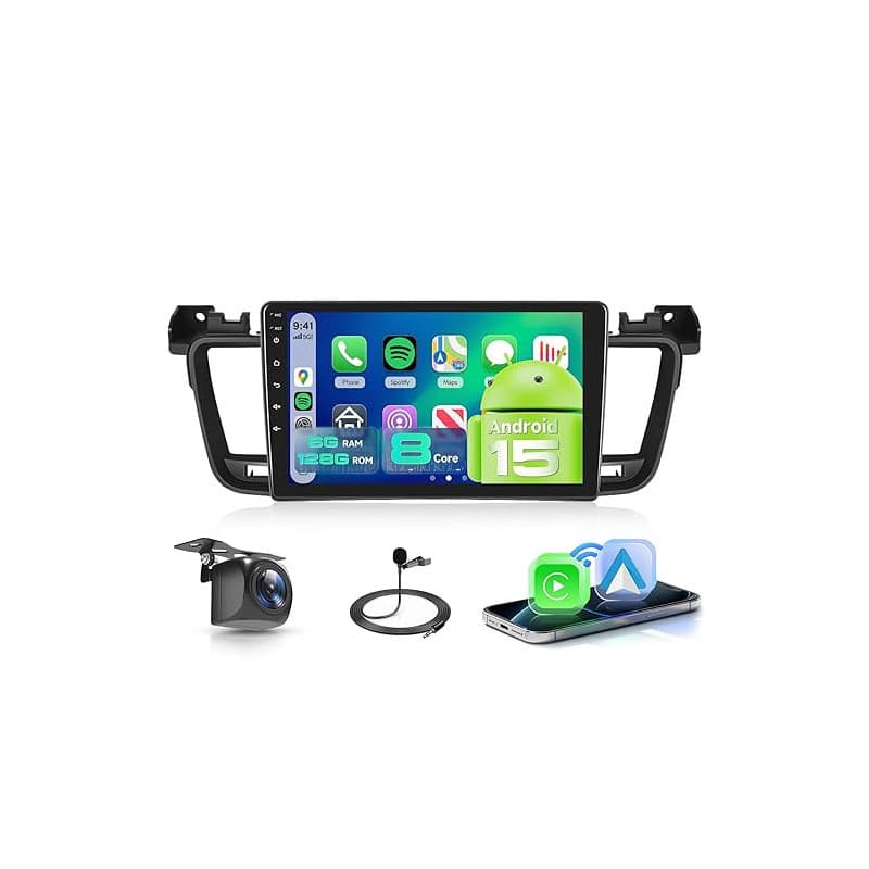 【8 Cœur 6+128G】 pour Peugeot 508 2011-2018 Autoradio avec CarPlay sans Fil Android Auto, Ecran Tactile IPS 9 Pouces avec Radio F