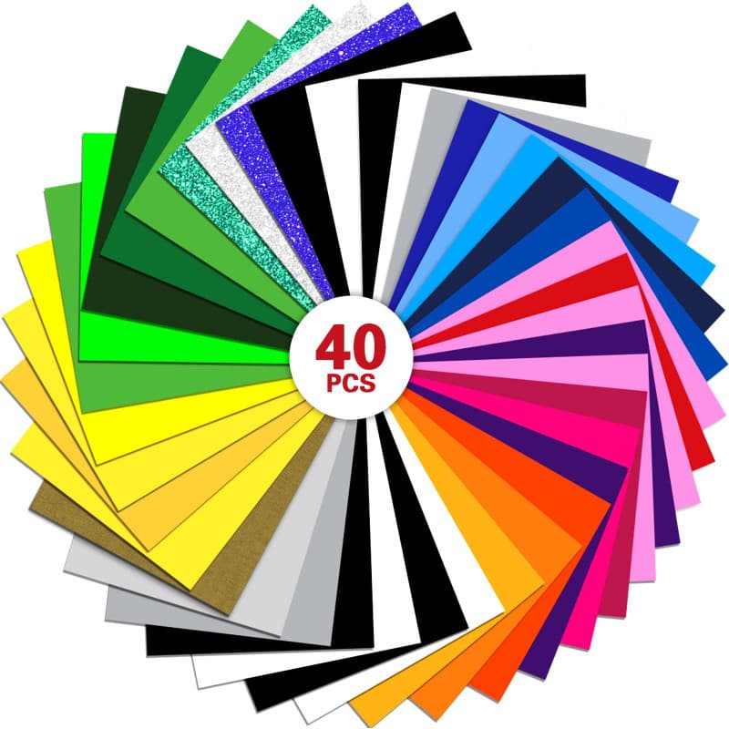 ZPQAODI 40 Feuilles Vinyle de transfert de chaleur 30.5*25CM, Thermocollant pour Tissu 27 couleurs Feuilles DIY en Vinyle Papier