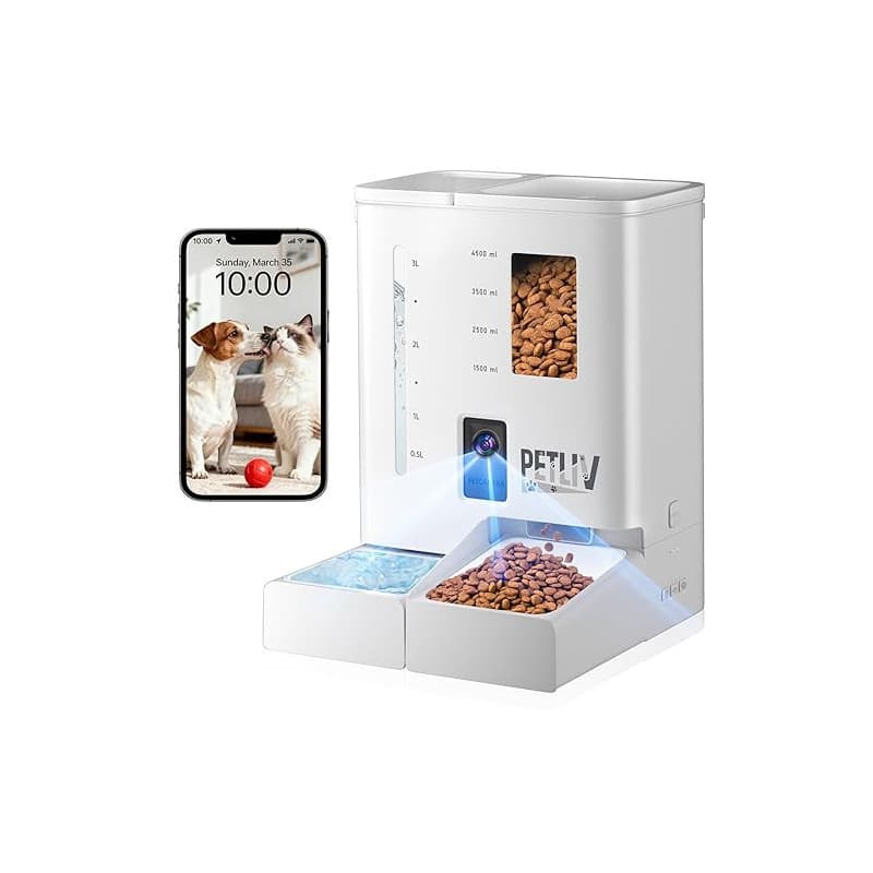 Distributeur Croquettes Chat Automatique avec Caméra, 2K HD Vision Nocturne, WiFi 2.4G/5G Contrôle App, Enregistrement Vocal Ant