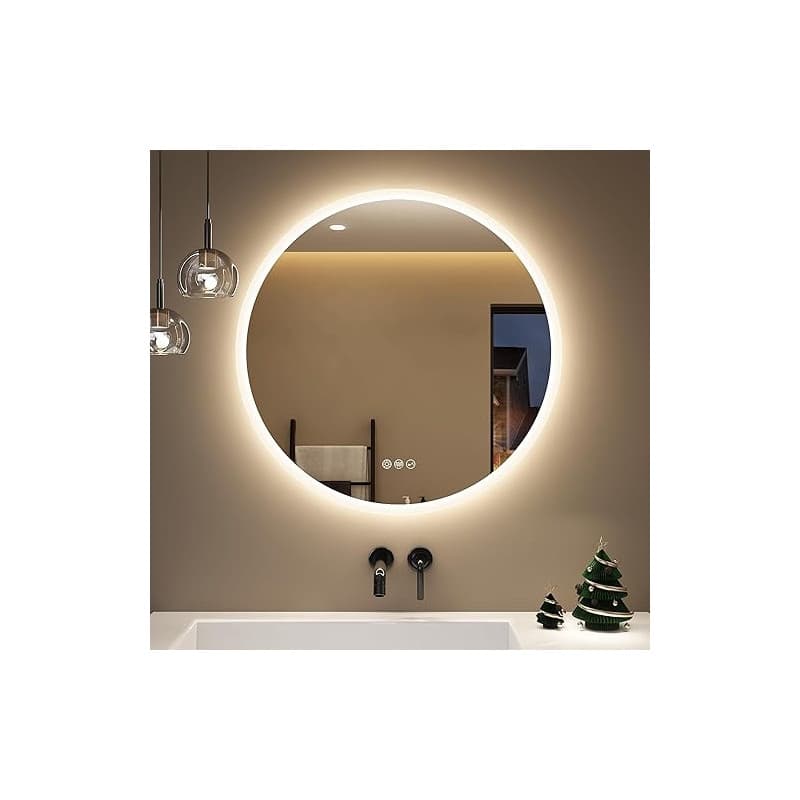 STARLEAD 70cm Miroir-Rond-LED-Salle-de-Bain-avec-Éclairage et Bluetooth, Anti-buée, 3 Couleurs Lumière, Dimmable, Mémoire, IP44,