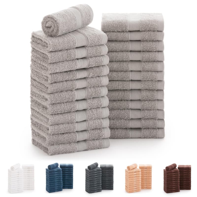 Todocama - Lot de 24 Serviettes de Toilette (30 x 30 cm) 100% Coton Doux et Absorbant, 550 g/m² Premium, Gris Clair