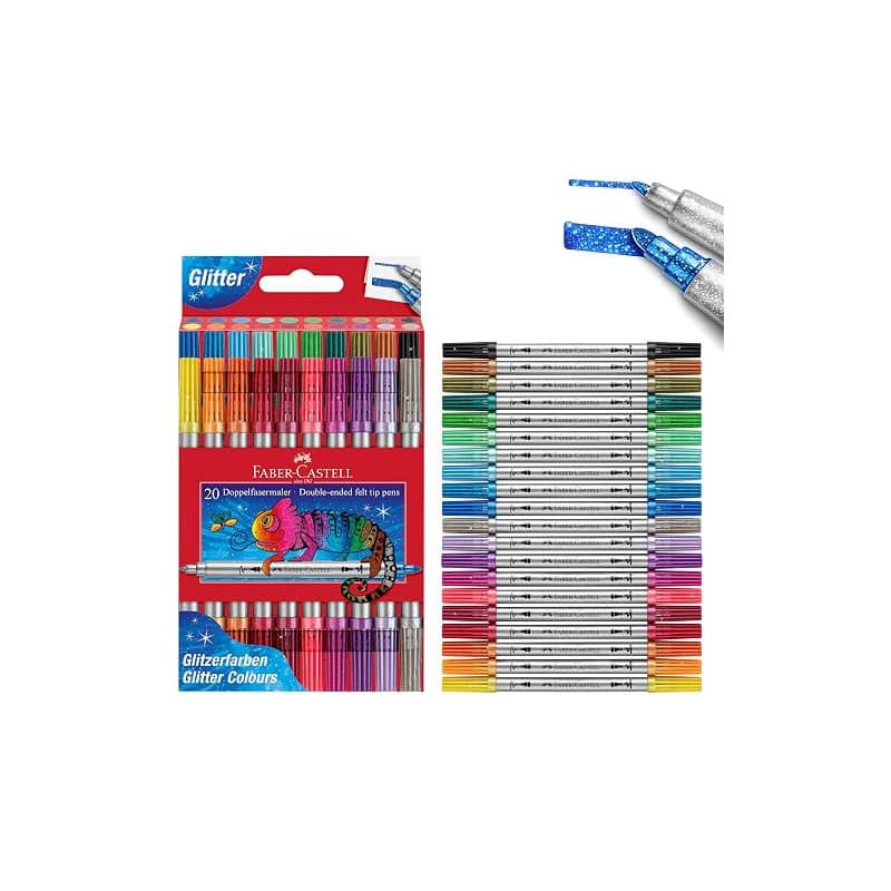 Faber-Castell 151108 - Set de feutres Glitzer, 20 feutres à double pointe pour enfants et adultes