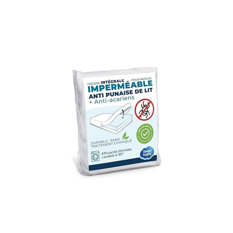 SWEET NIGHT - Housse intégrale Matelas imperméable 90x190 cm | Anti-Punaise de lit et Anti-acariens | Rénove Matelas | Fermeture