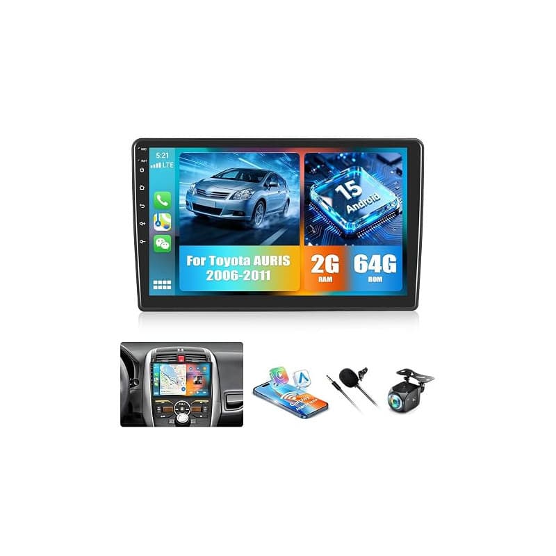 CAMECHO 2+64G Android 15 Carplay Autoradio pour Toyota Auris 2006-2011, 10" Écran Poste Radio Voiture Bluetooth Nav Wireless And