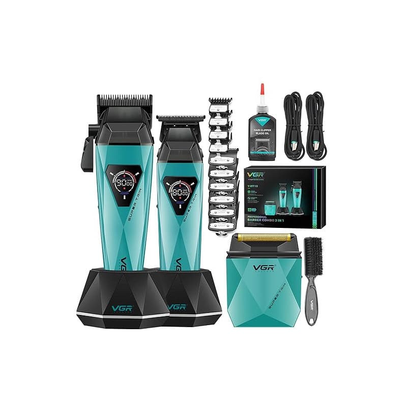VGR 877S3 Set de Tondeuse Cheveux Hommes Professionnel, Rasoir Sans Fil Revêtu de Titane,Tondeuse Finition Set avec Moteur 8000/