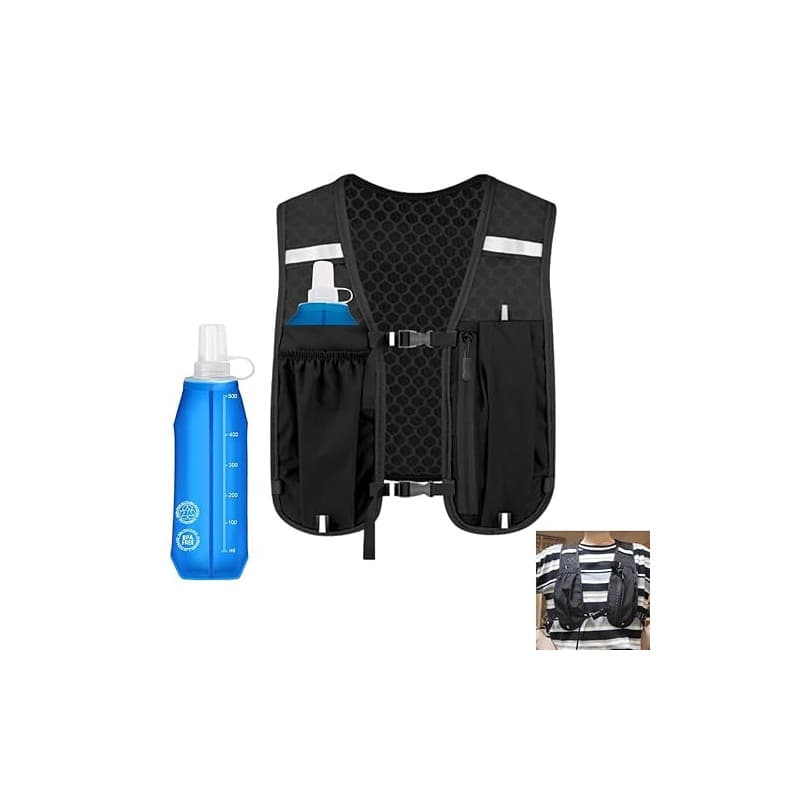 Gilet de course pour homme et femme - Gilet de course avec gourde de 500ml - Réfléchissant - Avec support pour téléphone portabl